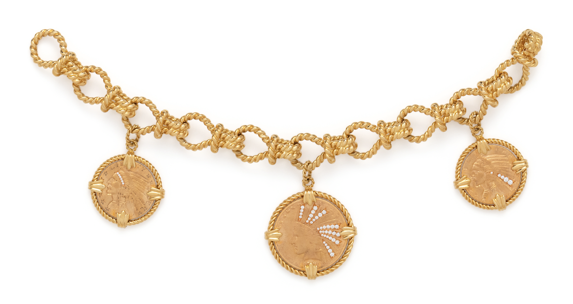 Verdura gold, coin and diamond Twenty Buck bracelet, $22,500
