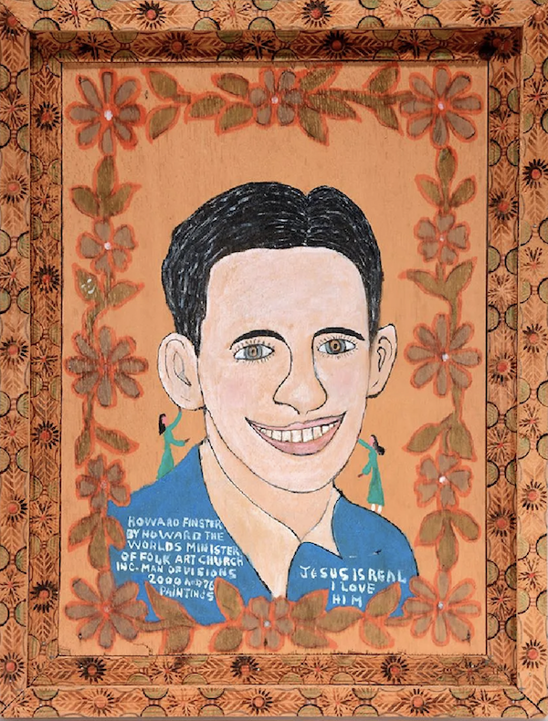 A circa-1981 Howard Finster self-portrait, in a frame made by the artist, earned $3,900 plus the buyer’s premium in April 2019. Image courtesy of Slotin Folk Art and LiveAuctioneers.