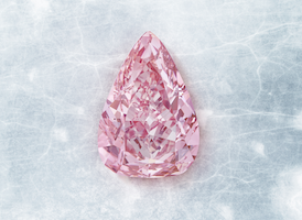 The Fortune Pink, an 18.18-carat pear-shape Fancy Vivid pink diamond, will be auctioned in Geneva in November. Image courtesy of Christie’s Images Ltd. 2022