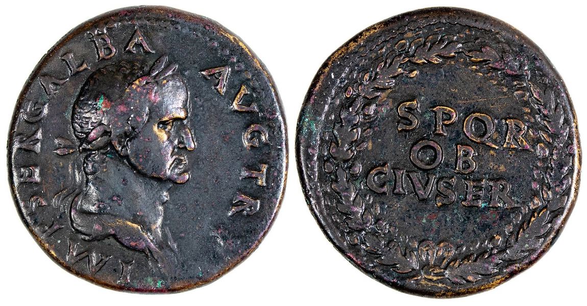 Ancient Roman coin showing Sestarius of Galba, $6,037