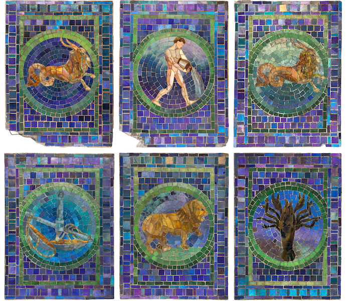 Set of six zodiac-themed mosaics created by Tiffany Studios for a restaurant inside the Marshall Field & Company department store in Chicago, est. $50,000-$70,000. Image courtesy of Heritage Auctions
