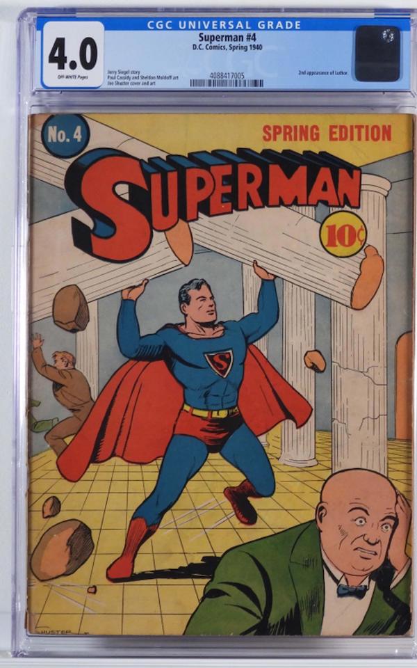 D.C. Comics Superman #4 from Spring 1940, estimated at $2,000-$4,000