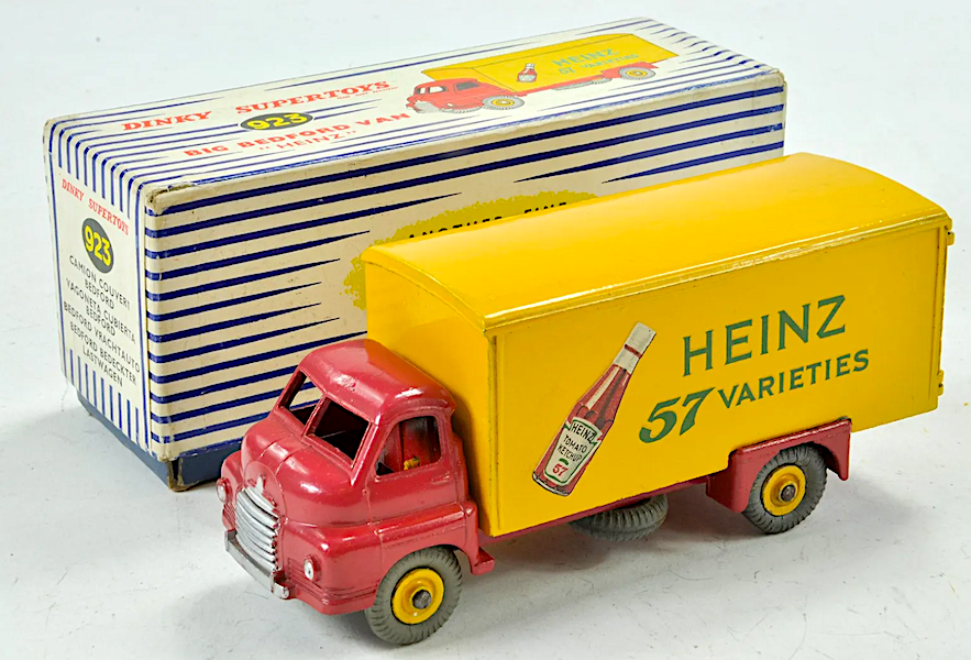 This Dinky No. 923 Big Bedford Heinz 57 Varieties bottle issue van brought $911 plus the buyer’s premium in October 2021. Image courtesy of M&M Auctions and LiveAuctioneers.