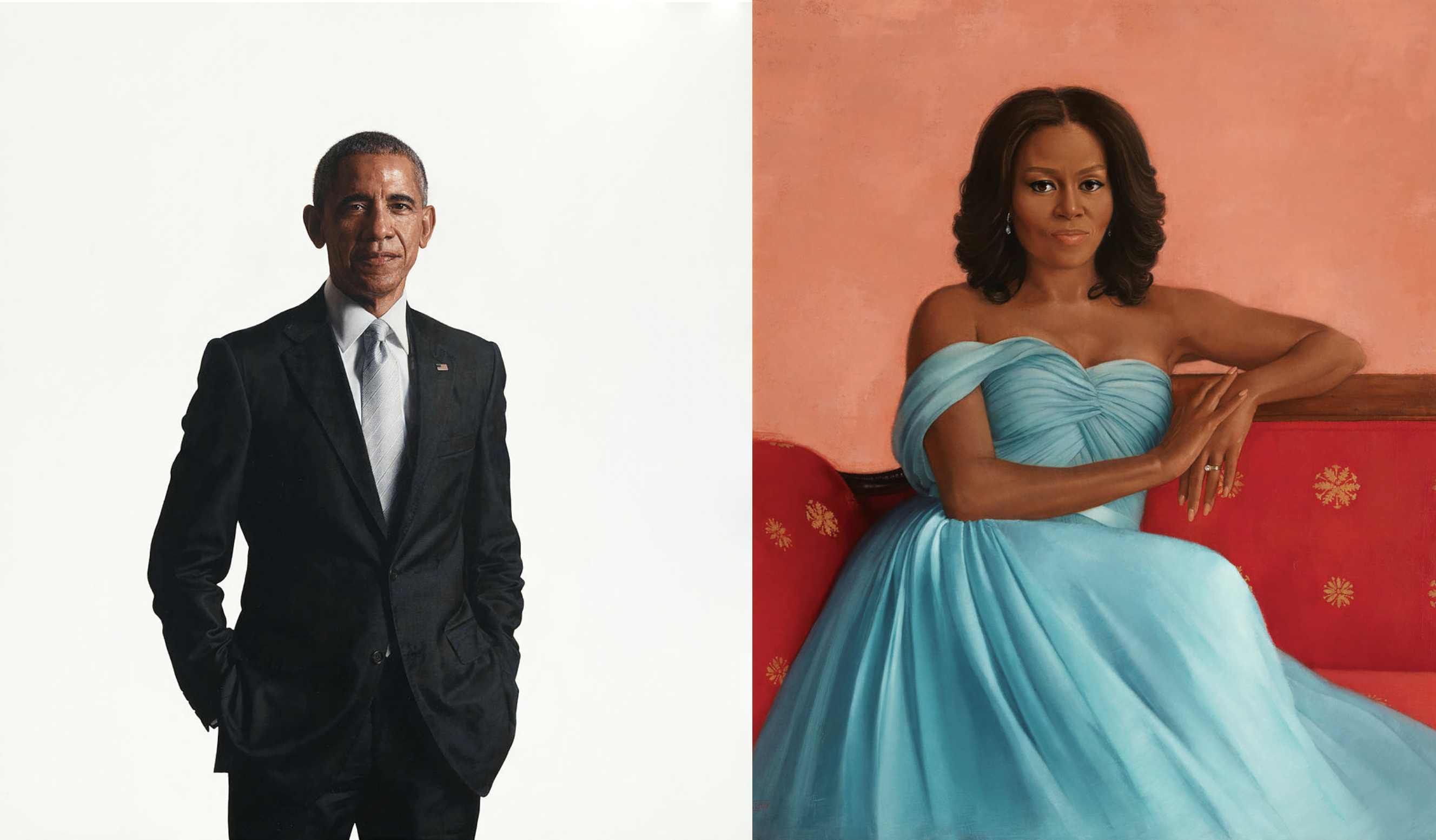 The official White House portraits of former President Barack Obama and former first lady Michelle Obama were unveiled on September 7. Barack Obama’s portrait was painted by Robert McCurdy, and Michelle Obama’s portrait was painted by Sharon Sprung. Images courtesy of the White House Historical Association / White House Collection