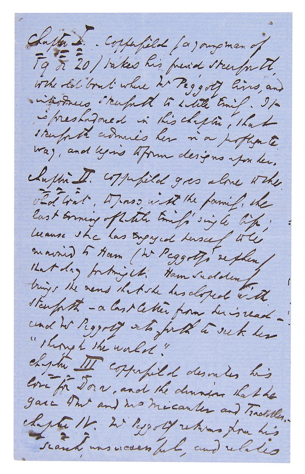 Handwritten Charles Dickens manuscript draft for a stage version of ‘David Copperfield,’ estimated at $30,000-$40,000