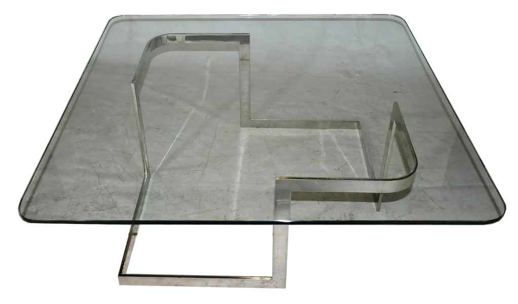 Vladimir Kagan glass, chrome and steel coffee table, estimated at $50-$1,000