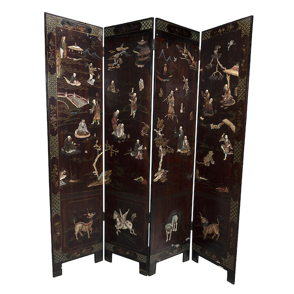 Chinese four-panel coromandel lacquer 'Eighteen Lohans' screen, estimated at $4,000-$6,000