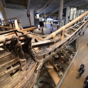 The bow of the Vasa, a Swedish warship that sunk during its maiden voyage in 1628. Salvaged in 1961, it is now on display in a namesake museum in Stockholm. Swedish marine archeologists announced they have located the wreck of the Applet (Apple), Vasa’s sister ship. Image courtesy of Wikimedia Commons, photo credit Jorge Lascar. Shared under the Creative Commons Attribution 2.0 Generic license.