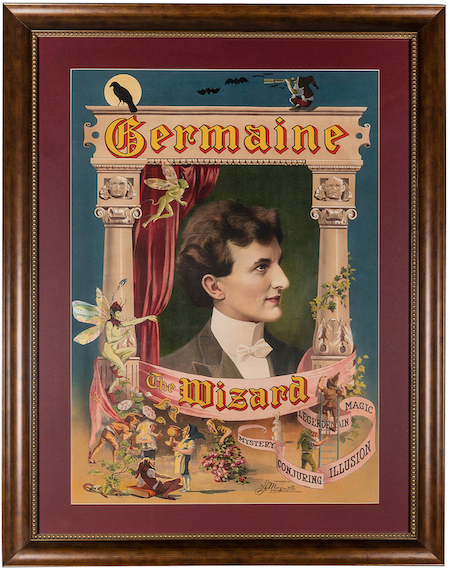  Circa-1908 poster for Karl Germain, titled Germaine The Wizard, estimated at $10,000-$20,000