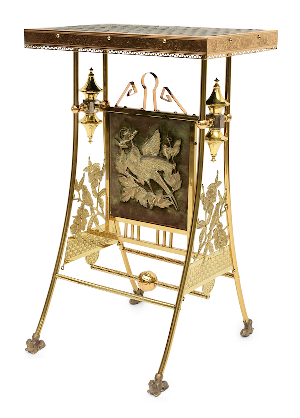 Aesthetic Movement gilt brass stand with ornate decoration, $9,375