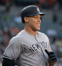 Yankees right fielder Aaron Judge, photographed in July 2018. The president of an auction house in California has offered $2 million for the baseball that represents Judge’s historic 62nd home run of the season. Image courtesy of Wikimedia Commons, photo credit Keith Allison. Shared under the Creative Commons Attribution-Share Alike 2.0 Generic license.