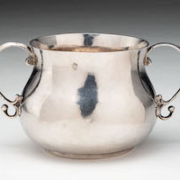 Caudle Cup, John Hull (1624-1683) and Robert Sanderson (circa 1608-1693) and marked by Jeremiah Dummer (1645-1718), silver, Boston, Massachusetts, circa 1670. Broad, baluster-shaped body with a lightly everted rim, a low base and a pair of cast handles applied to opposite sides. Museum purchase, the Joseph H. and June S. Hennage Fund, 2022-74. Image courtesy of the Colonial Williamsburg Foundation