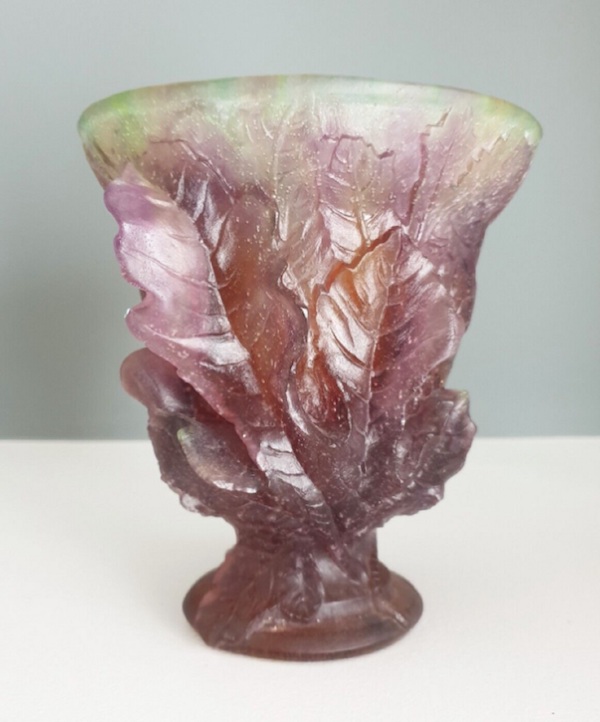 Daum purple and green pate de verre art glass vase, estimated at $1,000-$5,000