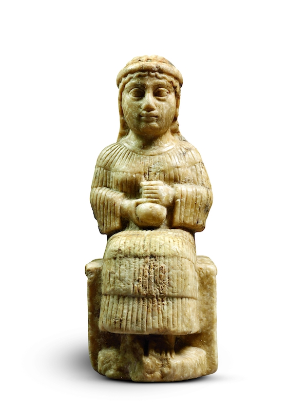 Seated female figure with vessel in hands, Mesopotamia, Neo-Sumerian, Girsu (modern Tello) Ur III period (ca. 2112–2004 B.C.). © RMN-Grand Palais / Art Resource, NY. Photography by Franck Raux. 