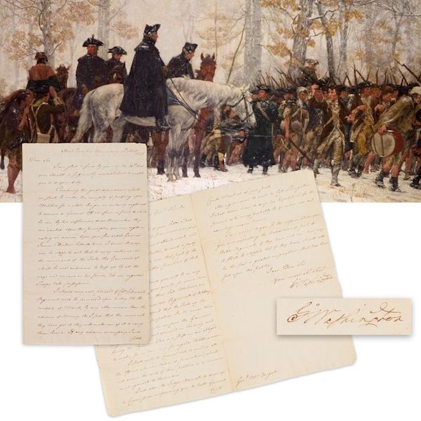 Boldly signed George Washington letter written at Continental Army winter headquarters in Morristown, N.J., in 1777, commenting on British Army troop movements, estimated at $30,000-$40,000