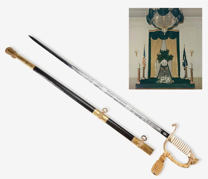 Ceremonial sword mounted on JFK’s catafalque while it was displayed in the East Room of the White House in late 1963, estimated at $28,000-$35,000