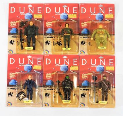 Complete set of six 1984 LJN Dune action figures, including Baron Harkonnen, Feyd, Paul Atreides, Rabban, Sardaukar Warrior, and Stilgar the Fremen, estimated at $700-$1,000