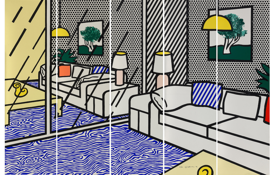 Roy Lichtenstein, ‘Wallpaper with Blue Floor Interior,’ estimated at $40,000-$60,000. Image courtesy of Heritage Auctions