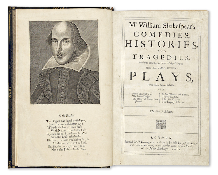 William Shakespeare, ‘Comedies, Histories, and Histories,’ fourth folio, 1685, estimated at $60,000-$80,000