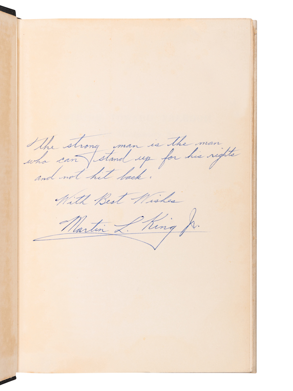 First edition, first printing signed and inscribed copy of Martin Luther King Jr.’s ‘Stride Toward Freedom, The Montgomery Story,’ estimated at $8,000-$12,000
