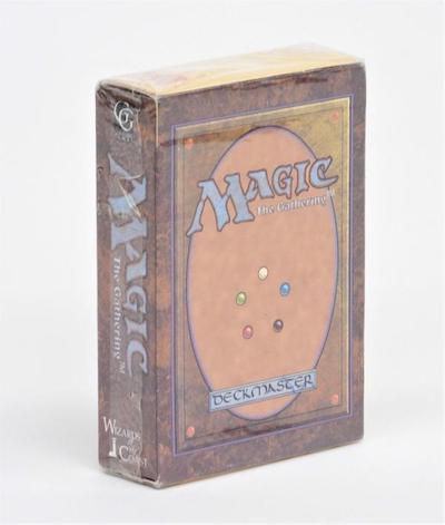 Factory-sealed 1993 Magic: The Gathering Beta Edition starter deck, possibly containing a Black Lotus, Ancestral Recall, Timetwister, Power 9 or Volcanic Island card, estimated at $15,000-$25,000