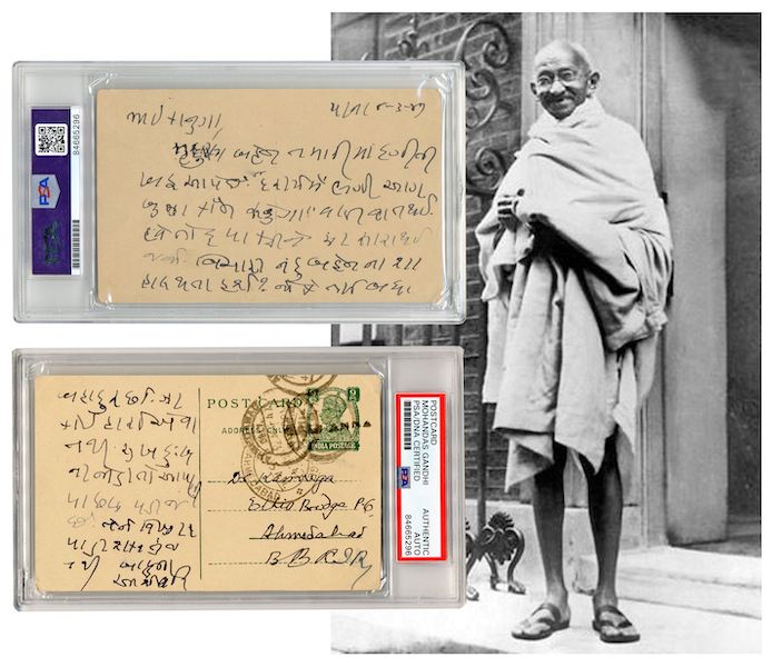  PSA/DNA certified autograph letter signed by Mahatma Gandhi (as “Bapu”), dated five months before Indian Independence and 10 months before Gandhi’s assassination, estimated at $8,500-$9,500