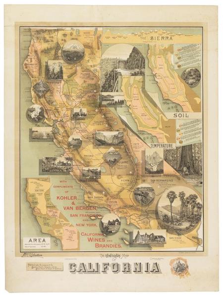  ‘The Unique Map of California,’ dating to 1885, estimated at $2,000-$3,000