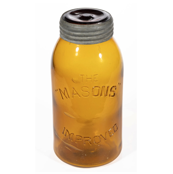 An amber Beaver quart fruit jar made $1,648 plus the buyer’s premium in June 2021. Image courtesy of Miller & Miller Auctions Ltd. and LiveAuctioneers.