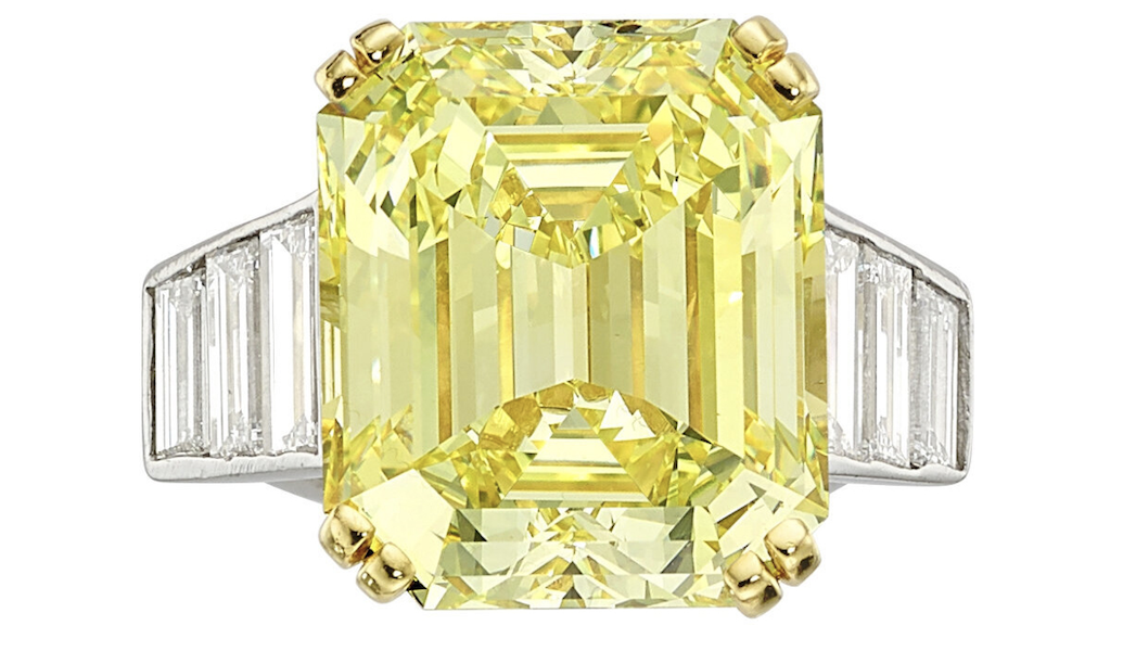 Ring set with a 17.63-carat Fancy Intense yellow diamond, $591,000. Image courtesy of Heritage Auctions