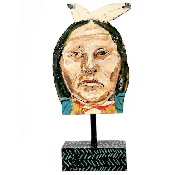Ira Yeager, Native American head painted wood sculpture, estimated at $800-$1,200