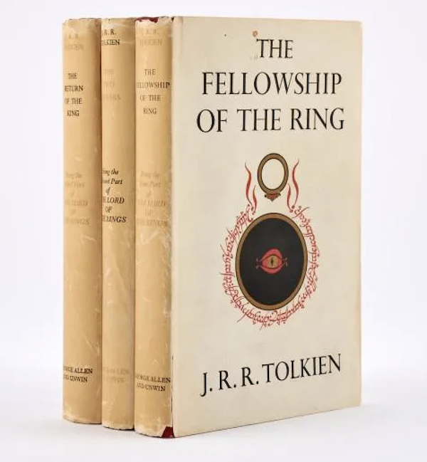 First edition set of the Lord of the Rings trilogy, in dust jackets, estimated at $12,000-$18,000. Image courtesy of Doyle and LiveAuctioneers
