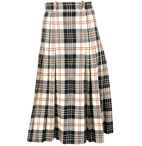 A vintage Valentino boutique wool plaid flare midi skirt realized $360 plus the buyer’s premium in September 2021. Image courtesy of Jasper52 and LiveAuctioneers.