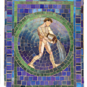 Detail from set of six Tiffany Studios mosaic Zodiac panels, $57,500. Image courtesy of Heritage Auctions