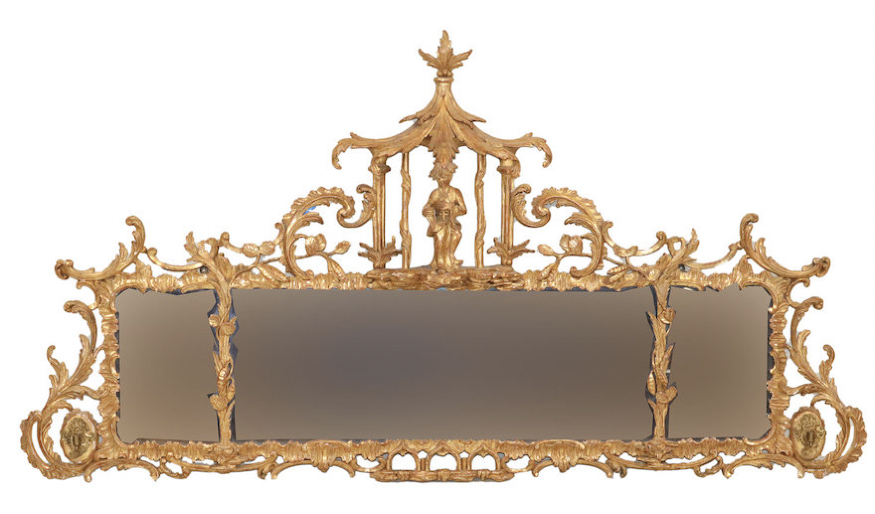 George III Chinoiserie-decorated giltwood overmantel mirror, estimated at $5,000-$10,000