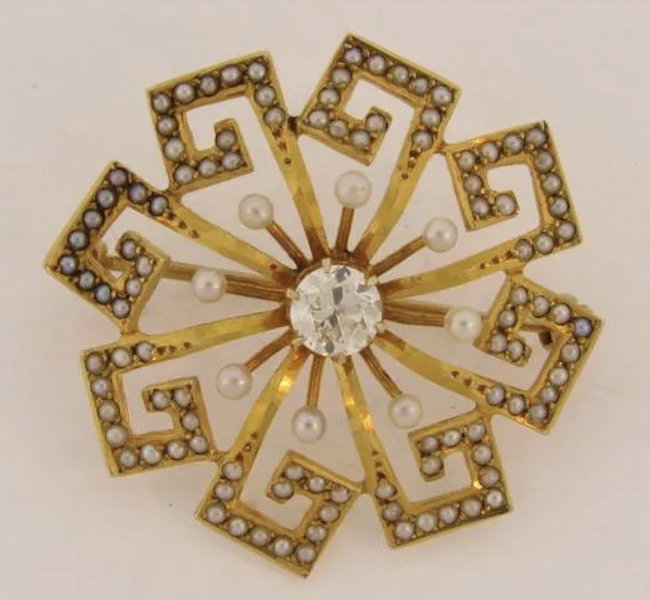 14K gold, diamond and seed pearl brooch, estimated at $900-$1,100