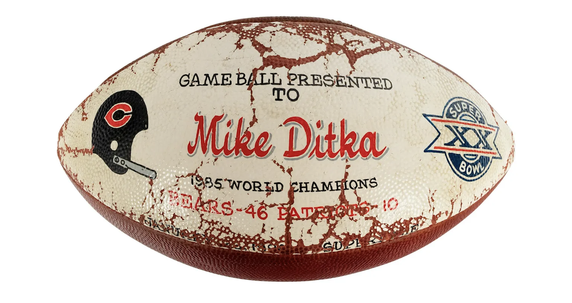 Super Bowl XX game ball presented to Coach Mike Ditka after the Chicago Bears won, estimated at $3,000-$5,000