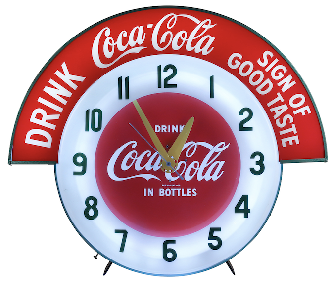 Circa-1950s American-made Coca-Cola clock, estimated at CA$4,000-$6,000