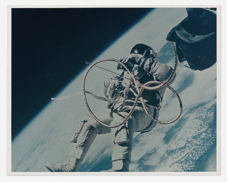 First US spacewalk: Ed White floating in zero gravity over the Earth, James McDivitt, Gemini IV, June 3-7, 1965, estimated at $6,000-$8,000