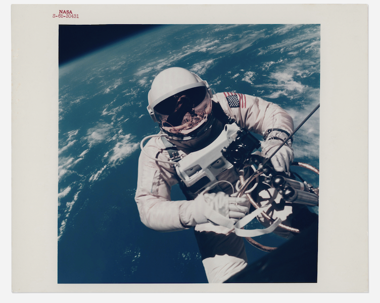 The first photograph of a human being in outer space: Ed White over Hawaii during the first US spacewalk, James McDivitt, Gemini IV, June 3-7, 1965, estimated at $5,000-$7,000