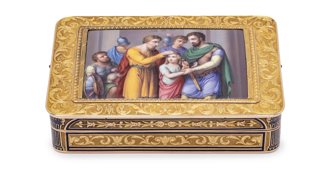 Gold and enamel snuff box, $17,500