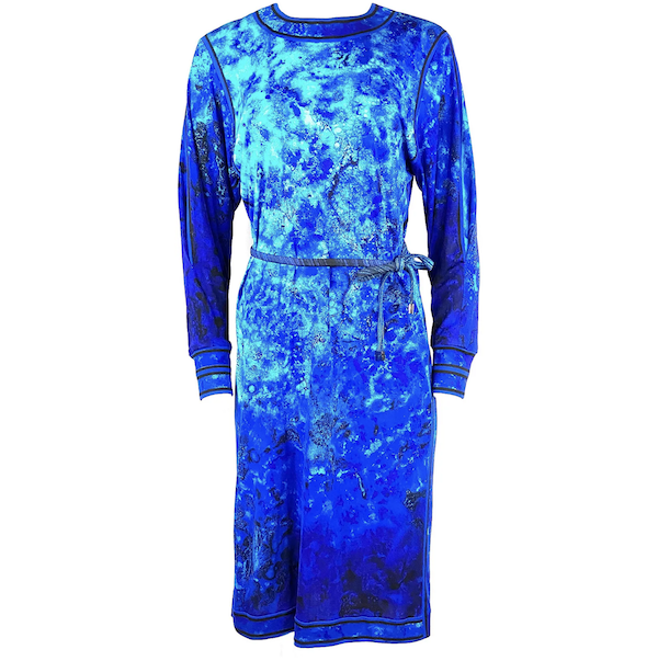 Leonard of Paris blue midi dress with belt, estimated at $1,500-$2,000