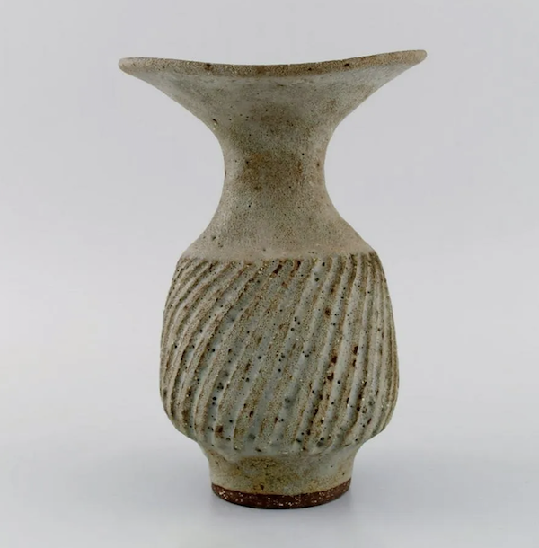 Lucie Rie, circa-1970 unique Modernist stoneware vase with fluted body, estimated at $20,000-$24,000