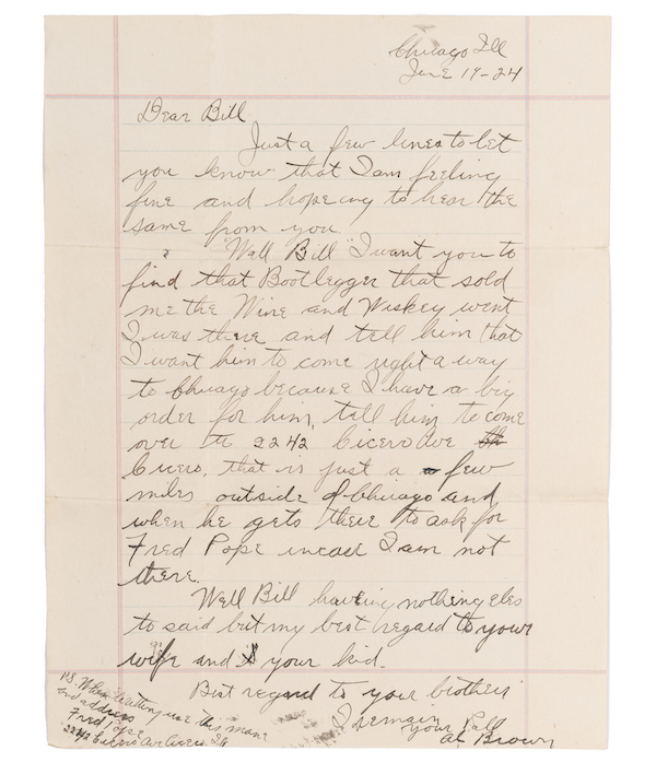  Letter from Al Capone, written in Chicago in 1924, estimated at $12,000-$18,000