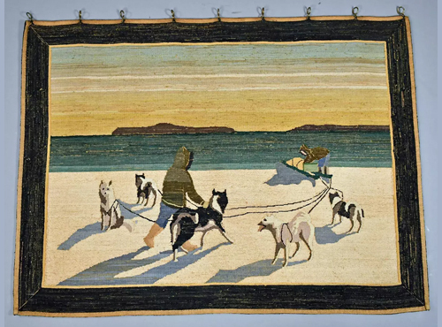 A Grenfell Labrador hooked mat showing a common Northern motif of a dog sled team achieved $2,000 plus the buyer’s premium in November 2021. Image courtesy of William Smith Auctions and LiveAuctioneers.