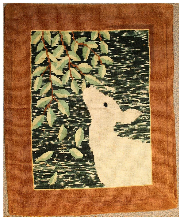 A pleasingly small 13-by-16-in Grenfell mat picturing a deer nibbling foliage realized $1,700 plus the buyer’s premium in March 2020. Image courtesy of Jasper52 and LiveAuctioneers.