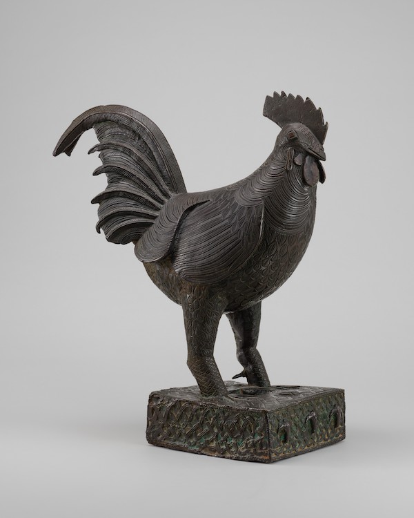 Nigerian 18th century, Court of Benin, ‘Fowl,’ mid 18th century, brass with cast iron supports, overall with base: 52.3 by 18 by 46.9cm, 30.391 kg (20 9/16 by 7 1/16 by 18 7/16in., 67 lb.). Image courtesy of the National Gallery of Art