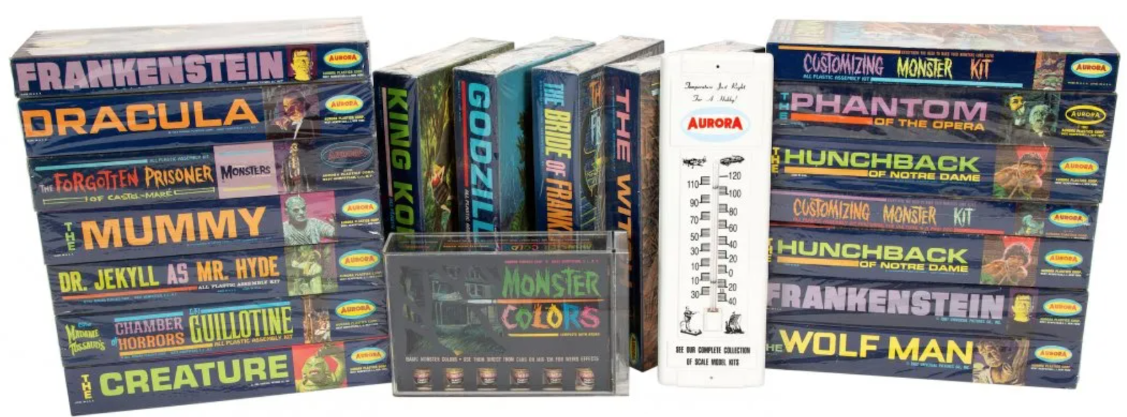 A complete, unopened vintage set of 20 Aurora monster model kits achieved $39,000 plus the buyer’s premium in November 2021. Image courtesy of Heritage Auctions and LiveAuctioneers.