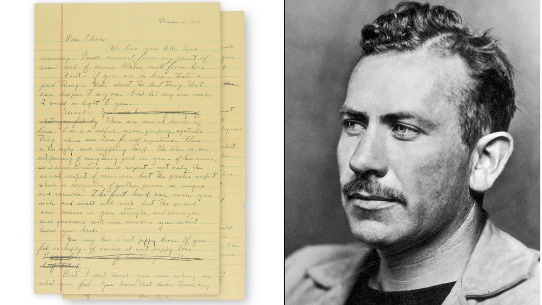 Two-page 1958 letter from author John Steinbeck to his 14-year-old son, Thomas, $32,426