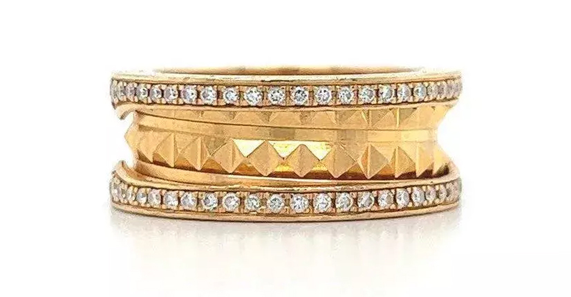 Bulgari 18K gold two-row diamond band ring, estimated at $7,000-$8,000