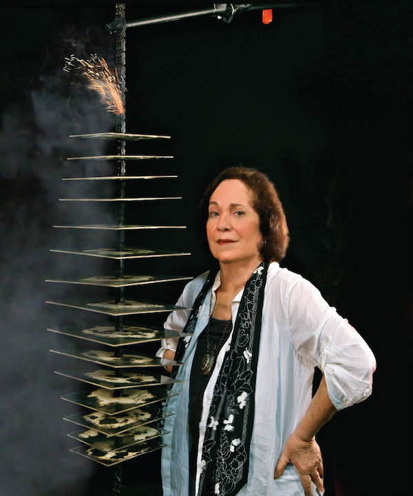 Mira Lehr pictured with her sculptural work titled ‘V1 V3.’ Photo credit News Travels Fast